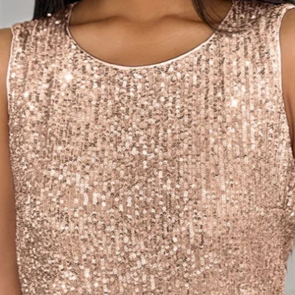 Sequin Sleeveless Top - Champagne - Picture 3 of 5